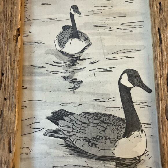 Black and white duck pond illustration rustic wood frame cottage cabincore - Picture 2 of 7